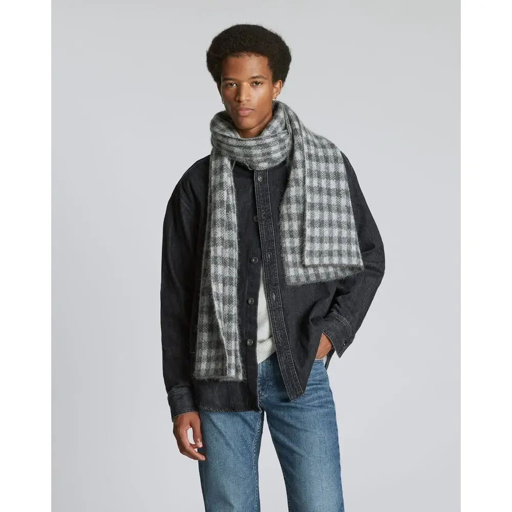 NWT Everlane Unisex The Alpaca Patterned Scarf Gray Buffalo Check One Size